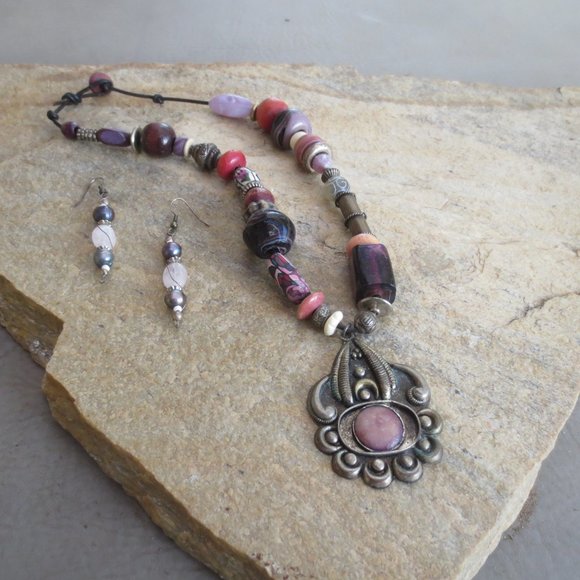 New Hand Crafted Boho Tribal Necklace & Earrings - Picture 2 of 14